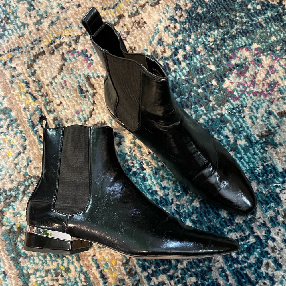 Zara Basics Shiny Patent Black Elastic Slip On Booties Sz 37